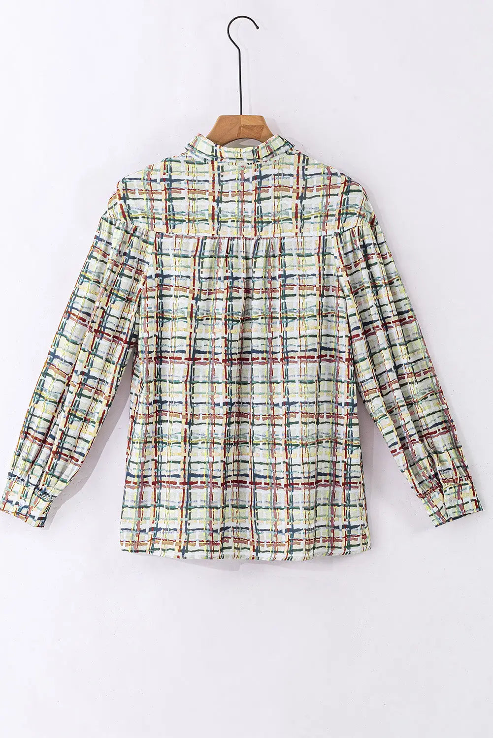 Multicolor plaid pattern puff sleeve button up shirt - blouses & shirts