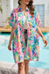 Multicolor plant print button-up half sleeve beach cover up - one size / 100% polyester - cover-ups