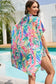 Multicolor plant print button-up half sleeve beach cover up - one size / 100% polyester - cover-ups