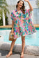 Multicolor plant print button-up half sleeve beach cover up - one size / 100% polyester - cover-ups