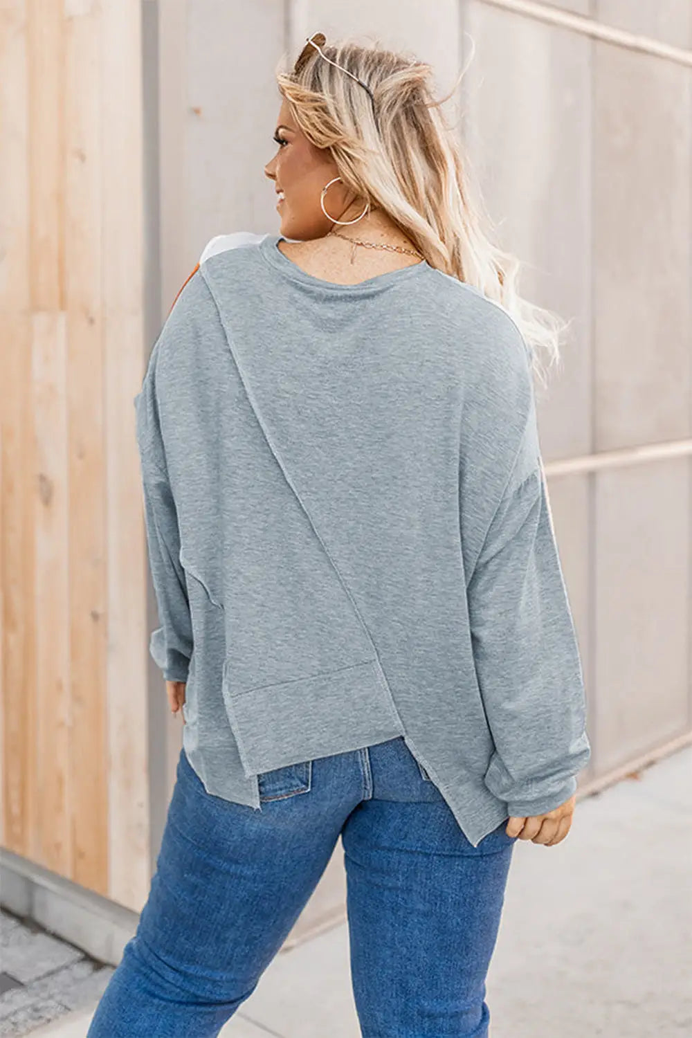 Multicolor plus size colorblock seamed drop shoulder sweatshirt