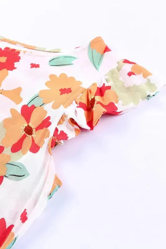 Multicolor Plus Size Floral Flutter Ruffle Sleeves Blouse - Fashionfitz