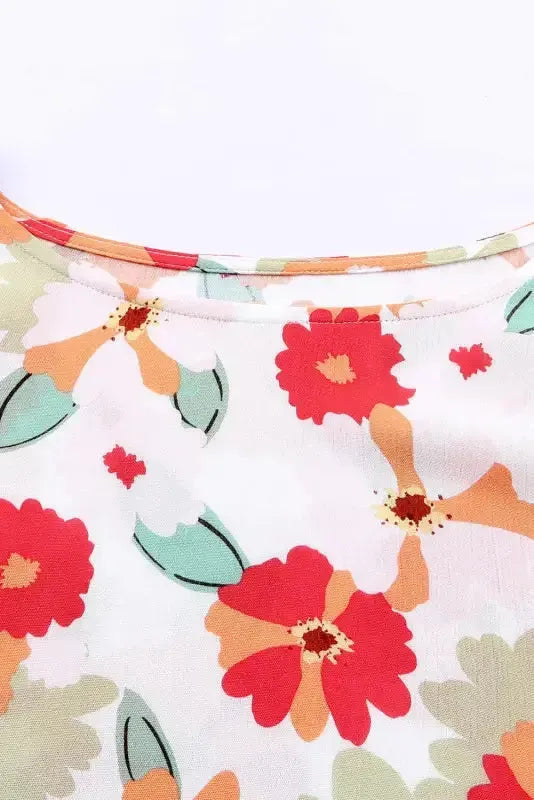 Multicolor Plus Size Floral Flutter Ruffle Sleeves Blouse - Fashionfitz