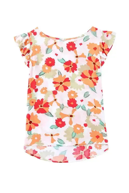 Multicolor Plus Size Floral Flutter Ruffle Sleeves Blouse - Fashionfitz