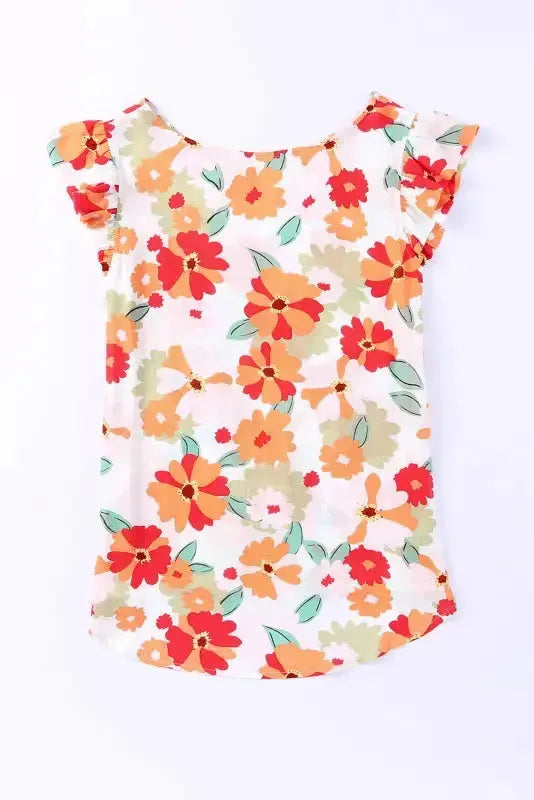Multicolor Plus Size Floral Flutter Ruffle Sleeves Blouse - Fashionfitz