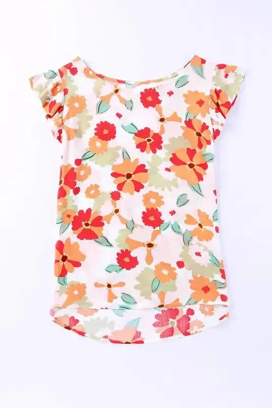 Multicolor Plus Size Floral Flutter Ruffle Sleeves Blouse - Fashionfitz