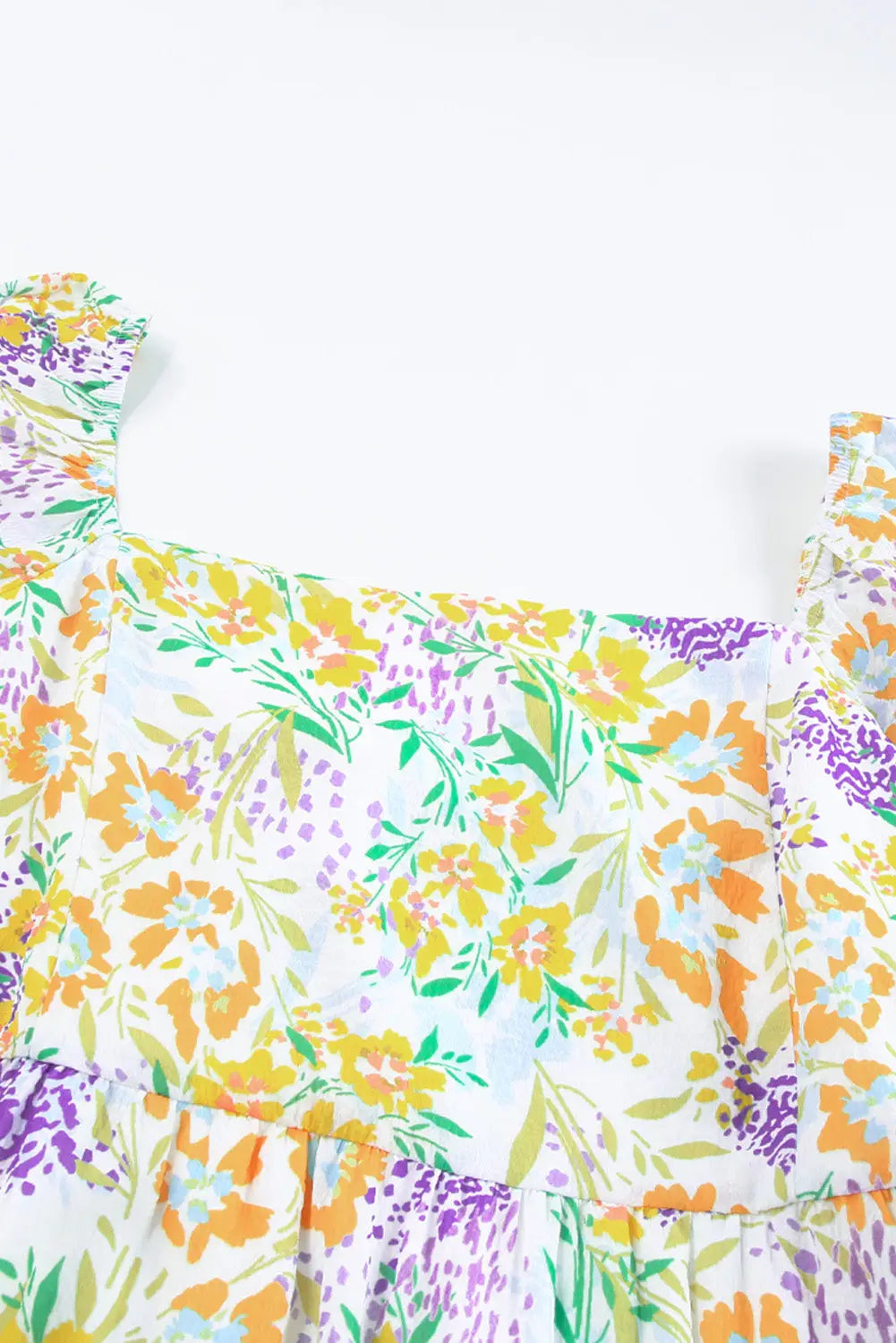 Multicolor plus size floral print ruffle bubble sleeve babydoll dress