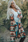 Multicolor plus size geometric print open front long cardigan - sweaters & cardigans