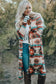 Multicolor plus size geometric print open front long cardigan - sweaters & cardigans