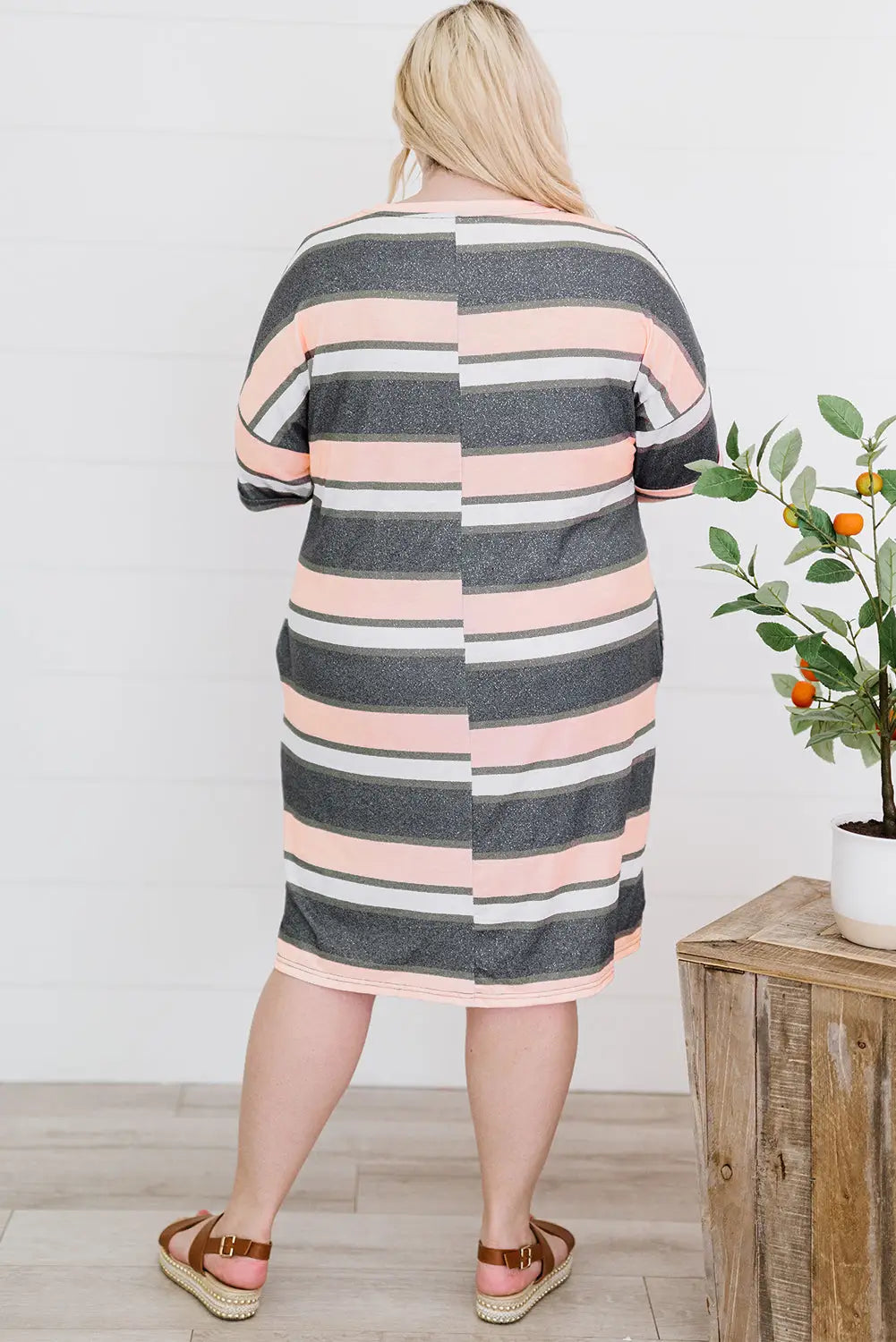 Multicolor plus size striped t-shirt mini dress - size