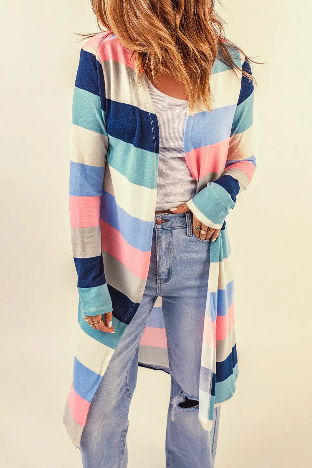 Multicolor print colorblock long cardigan - multicolor-3 / s / 95% polyester + 5% spandex - sweaters & cardigans