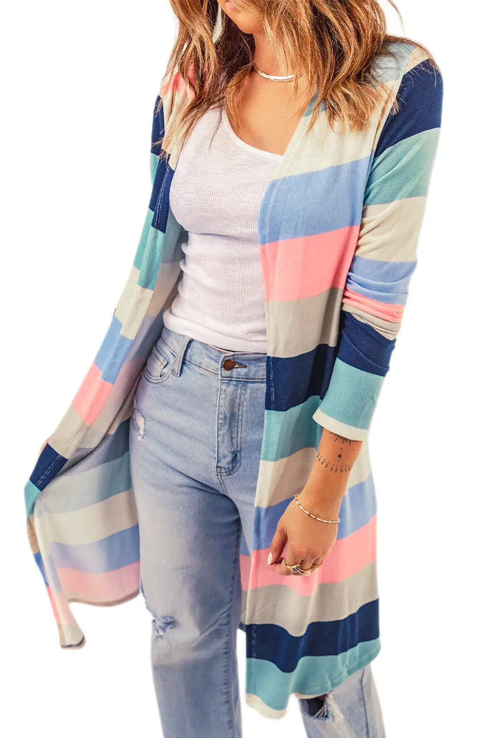 Multicolor print colorblock long cardigan - sweaters & cardigans