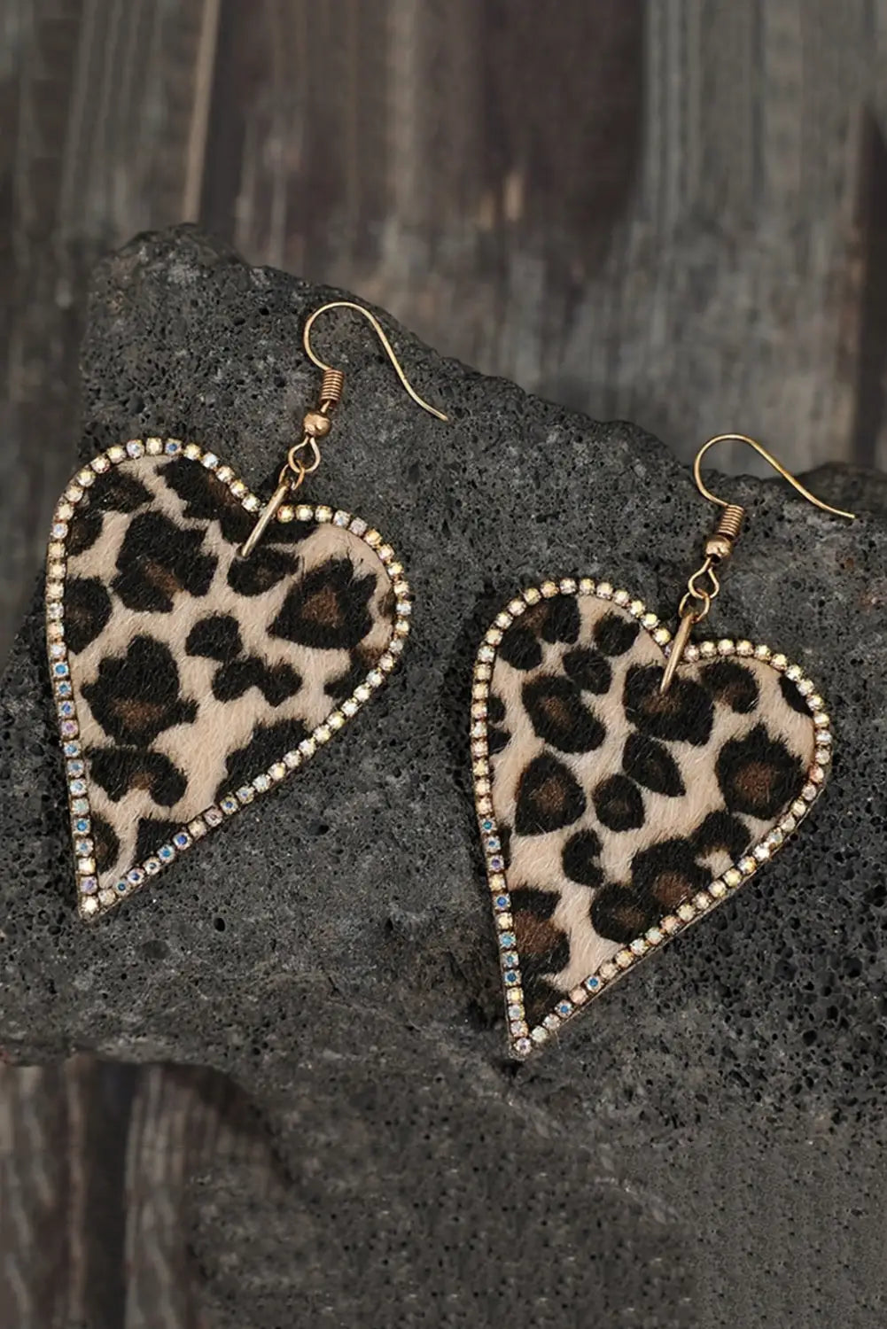 Multicolor rhinestone edge leopard print heart shape earrings - multicolour / one size / 95% pu + 5% alloy