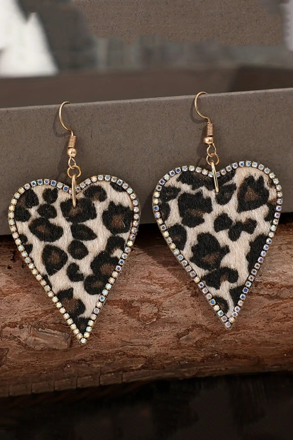 Multicolor rhinestone edge leopard print heart shape earrings - multicolour / one size / 95% pu + 5% alloy