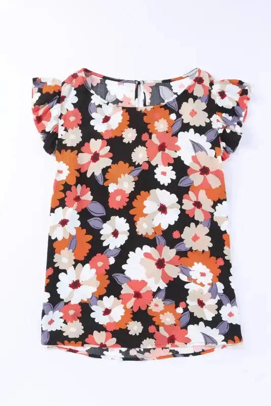Multicolor Ruffle Sleeve Floral Plus Size Top - Fashionfitz