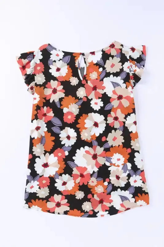 Multicolor Ruffle Sleeve Floral Plus Size Top - Fashionfitz