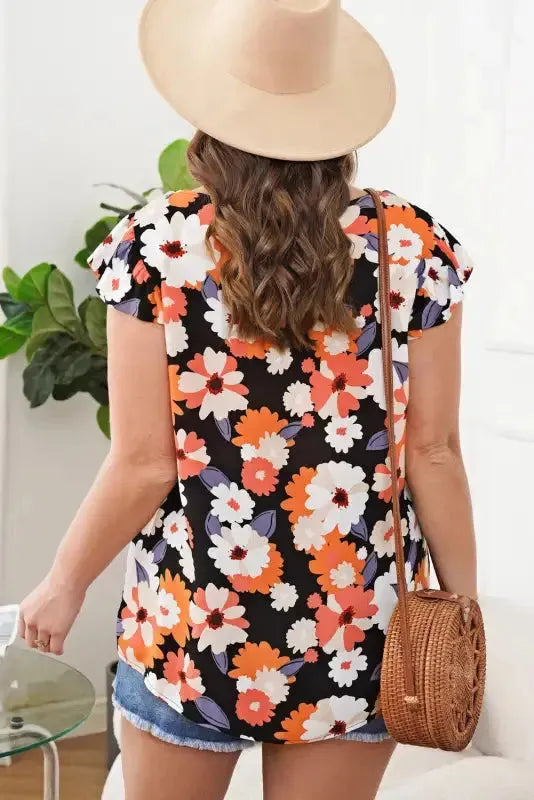 Multicolor Ruffle Sleeve Floral Plus Size Top - Fashionfitz