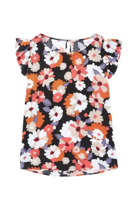 Multicolor Ruffle Sleeve Floral Plus Size Top - Fashionfitz