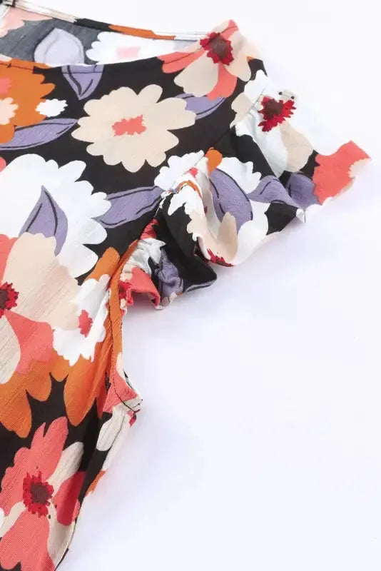 Multicolor Ruffle Sleeve Floral Plus Size Top - Fashionfitz