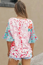 Multicolor Ruffle Sleeve Surplice Blouse - Fashionfitz