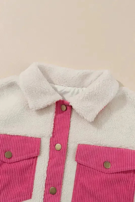 Multicolor Sherpa Corduroy Patchwork Button up Crop Jacket - Fashionfitz