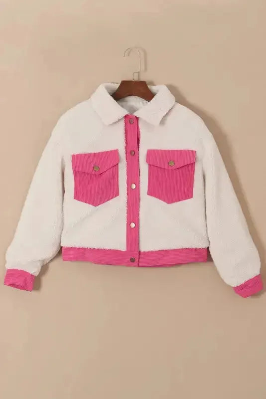 Multicolor Sherpa Corduroy Patchwork Button up Crop Jacket - Fashionfitz