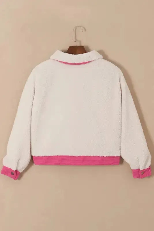 Multicolor Sherpa Corduroy Patchwork Button up Crop Jacket - Fashionfitz