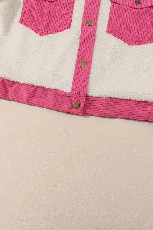 Multicolor Sherpa Corduroy Patchwork Button up Crop Jacket - Fashionfitz