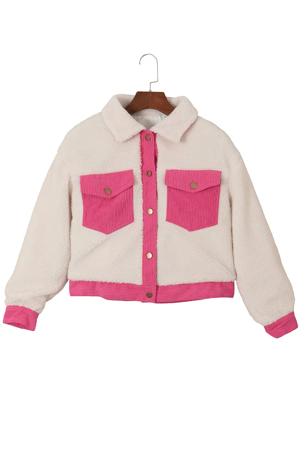 Multicolor sherpa corduroy patchwork button up crop jacket - cropped jackets
