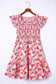 Multicolor smocked bodice ruffle trim floral dress - dresses