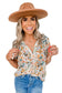 Multicolor split v neck puff sleeve flower print blouse - tops