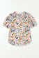 Multicolor split v neck puff sleeve flower print blouse - tops