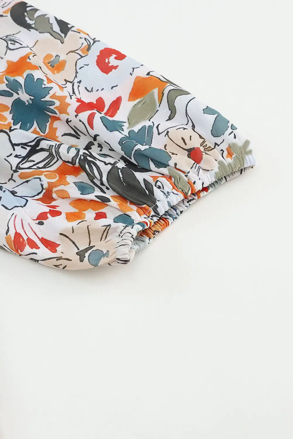 Multicolor split v neck puff sleeve flower print blouse - tops