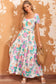 Multicolor square neck puff sleeve tiered floral maxi dress - dresses