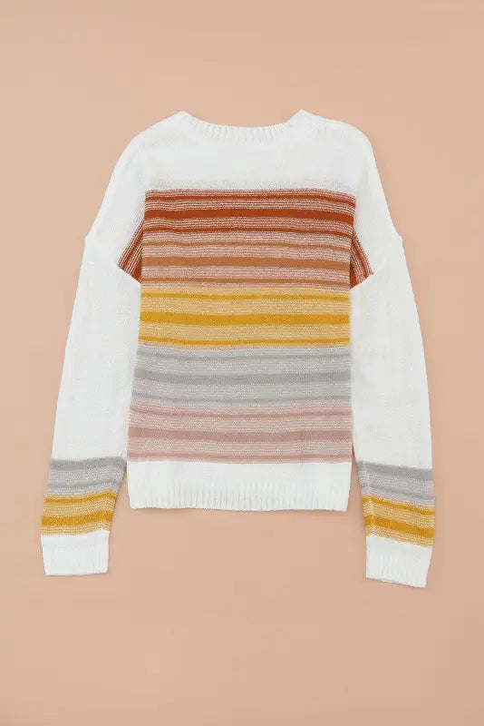 Multicolor stripe long sleeve round neck sweater - sweaters & cardigans