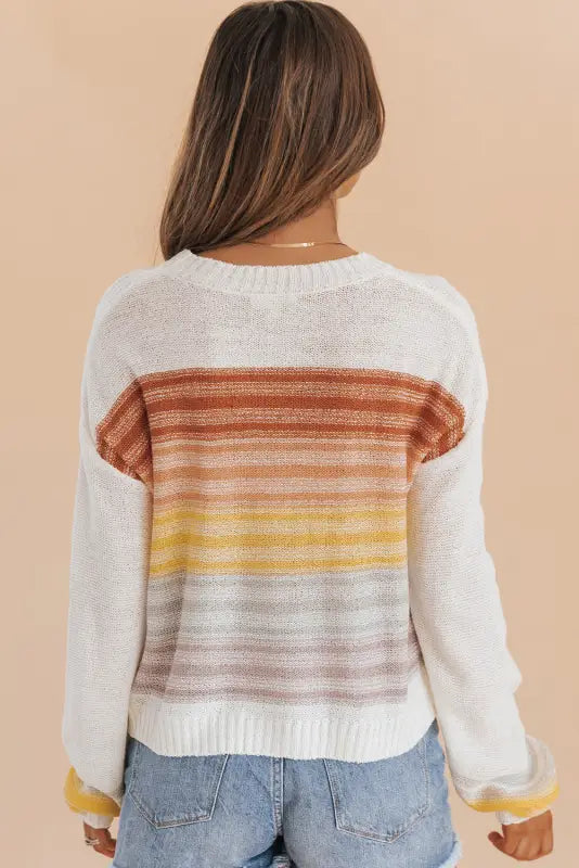 Multicolor stripe long sleeve round neck sweater - sweaters & cardigans