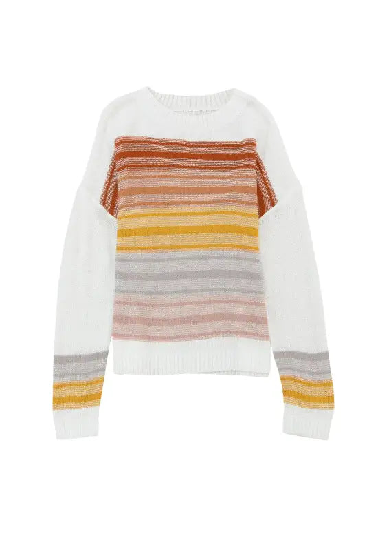 Multicolor stripe long sleeve round neck sweater - sweaters & cardigans