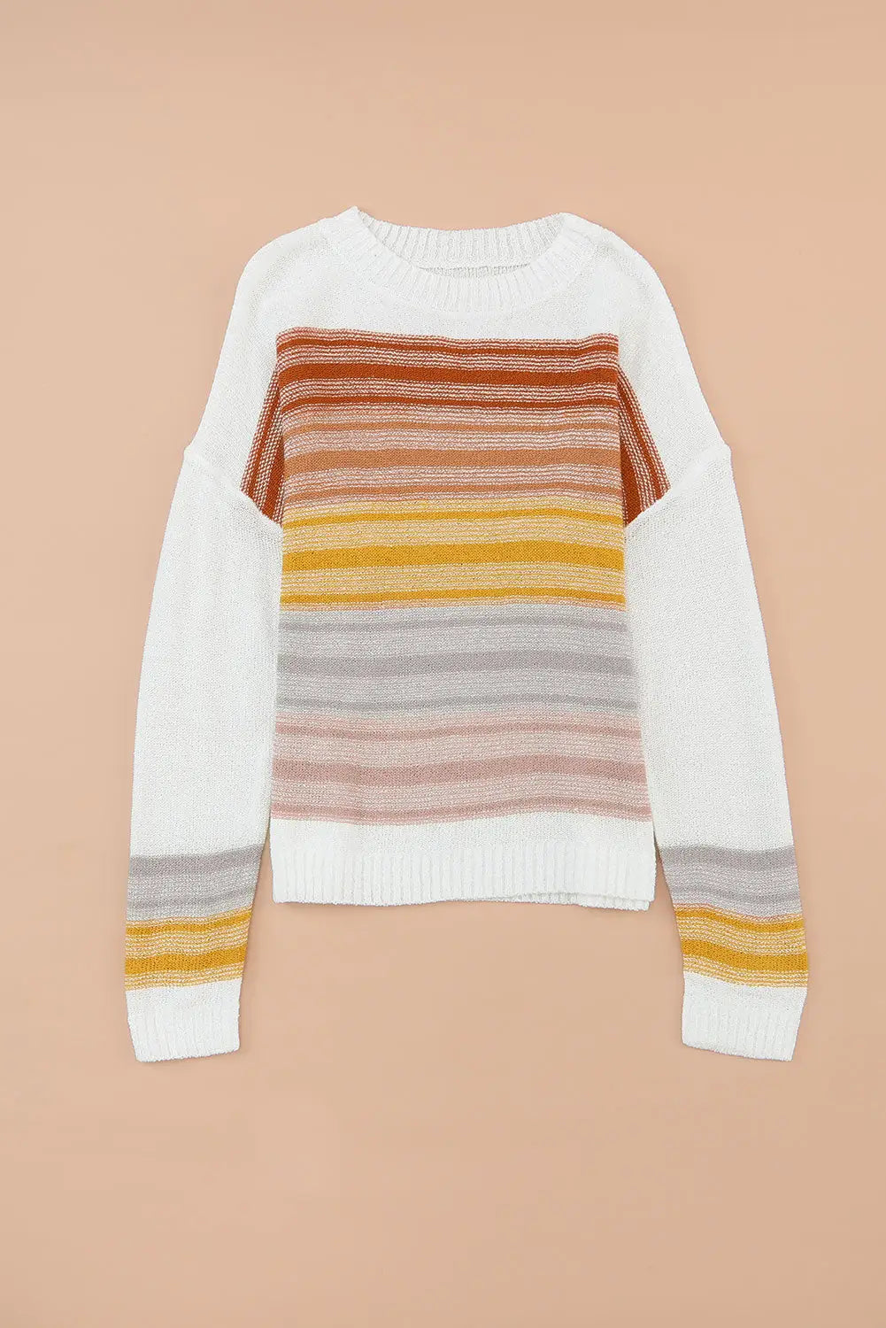 Multicolor stripe long sleeve round neck sweater - sweaters & cardigans