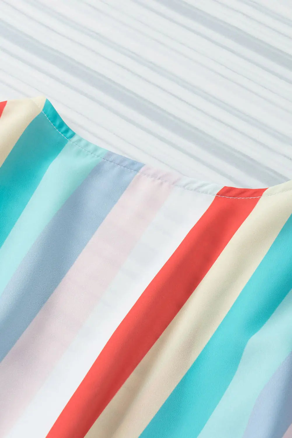 Multicolor stripe print tie v neck flowy romper - jumpsuits & rompers