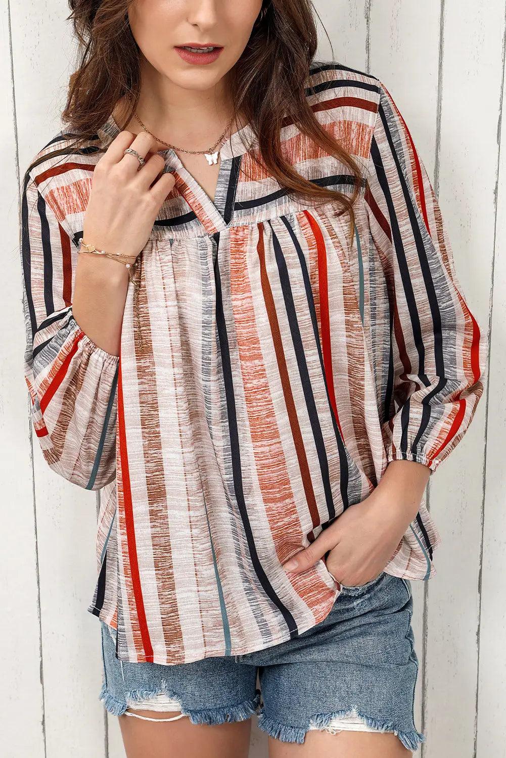Multicolor striped 3/4 sleeve blouse - s / 95% polyester + 5% elastane - tops
