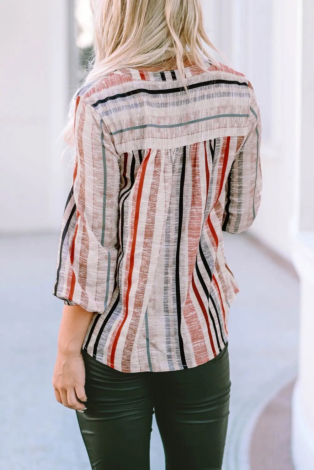 Multicolor striped 3/4 sleeve blouse - tops