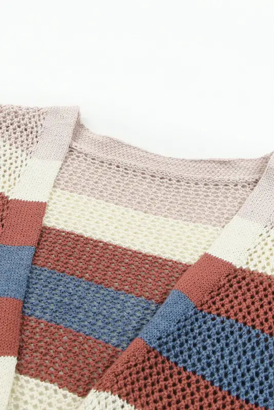 Multicolor striped color block hollowed knit cardigan - sweaters & cardigans