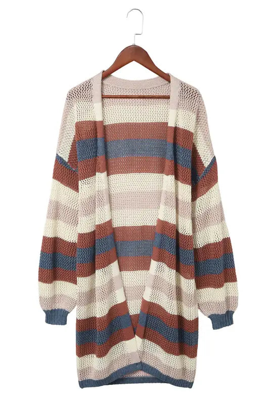 Multicolor striped color block hollowed knit cardigan - sweaters & cardigans