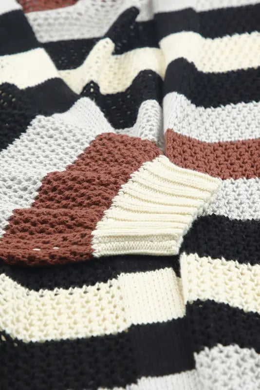 Multicolor striped color block hollowed knit cardigan - sweaters & cardigans