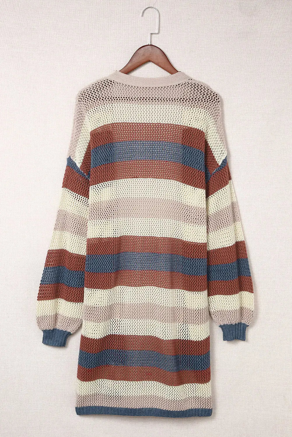 Multicolor striped color block hollowed knit cardigan - sweaters & cardigans