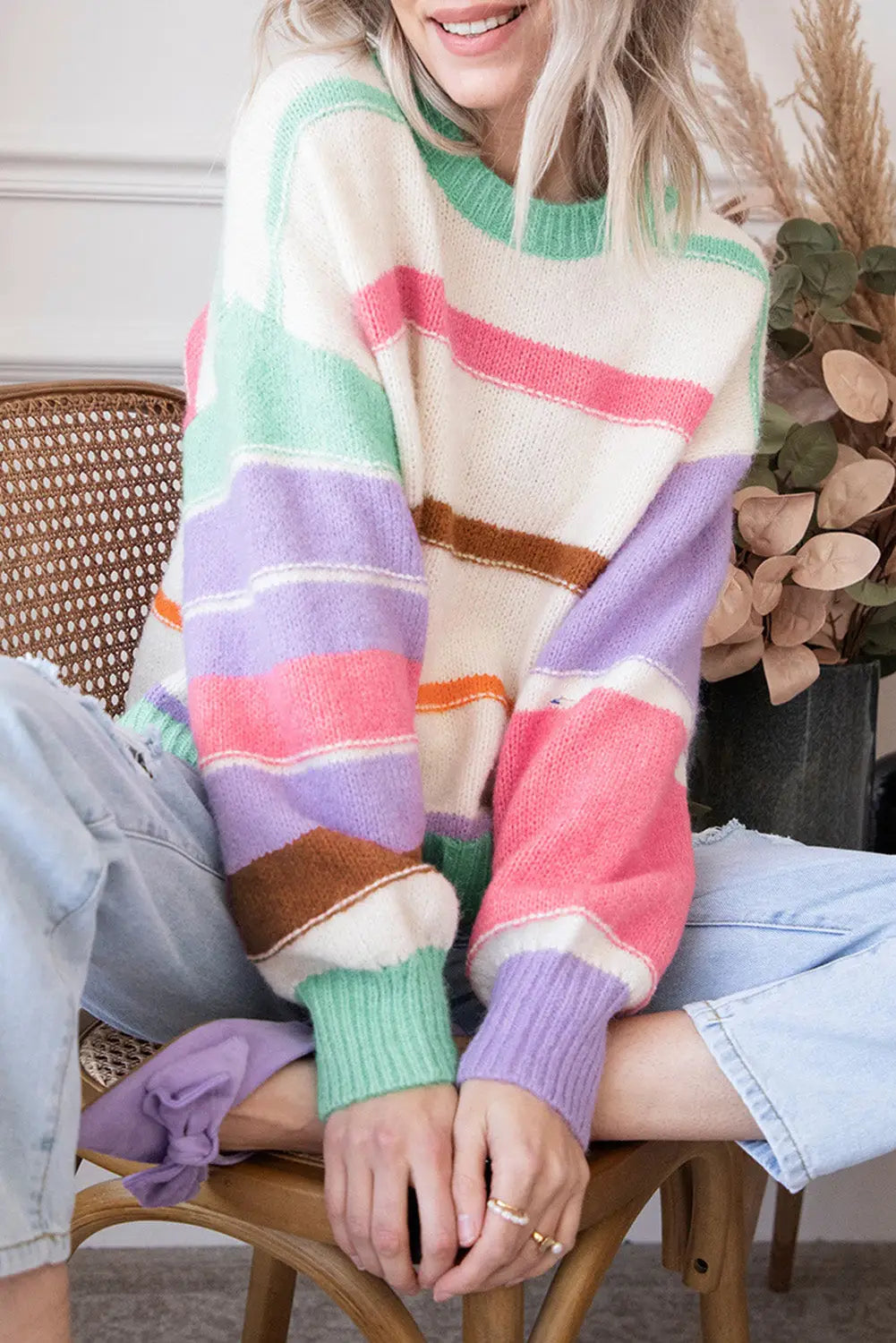 Multicolor striped colorblock drop shoulder sweater - s / 42% acrylic + 30% polyester + 28% polyamide - sweaters &
