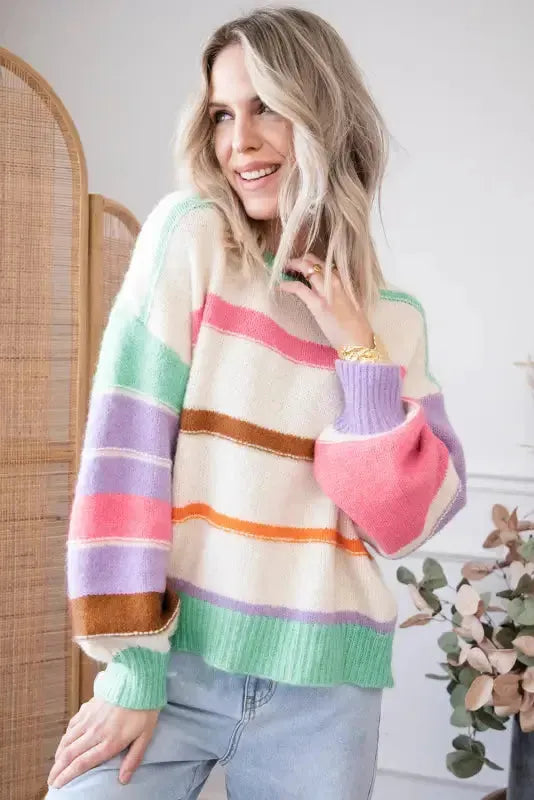 Multicolor Striped Colorblock Sweater - Fashionfitz