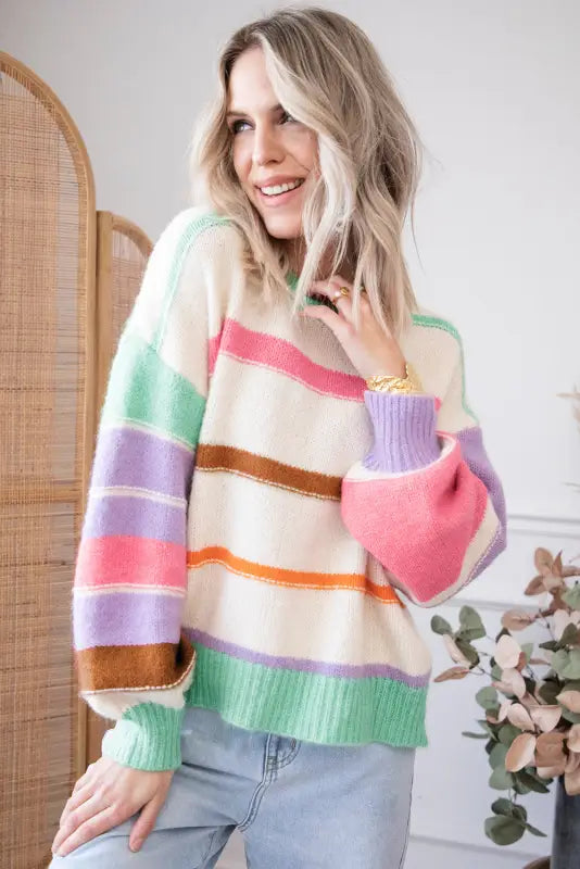 Multicolor striped colorblock sweater - sweaters