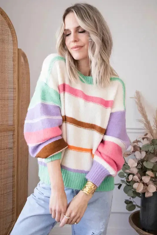 Multicolor Striped Colorblock Sweater - Fashionfitz