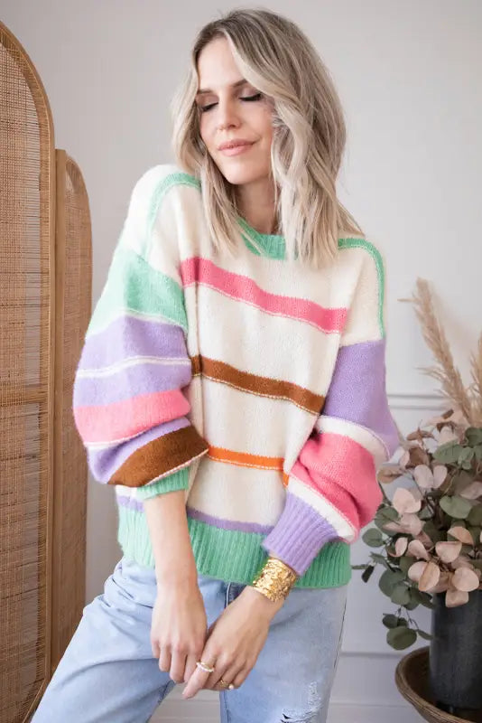 Multicolor striped colorblock sweater - sweaters